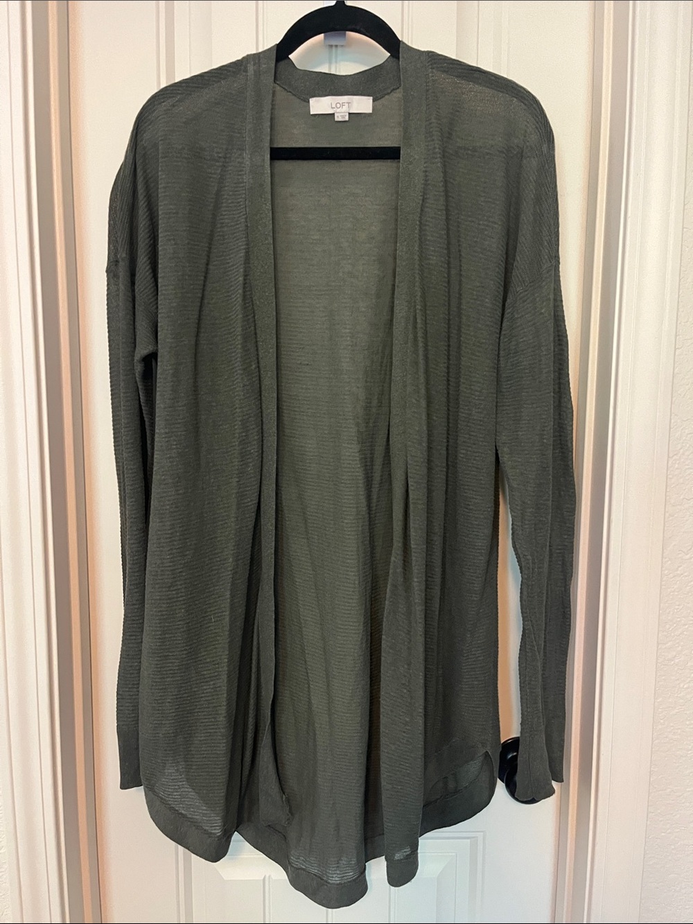 LOFT Olive Open-Front Lightweight Cardigan